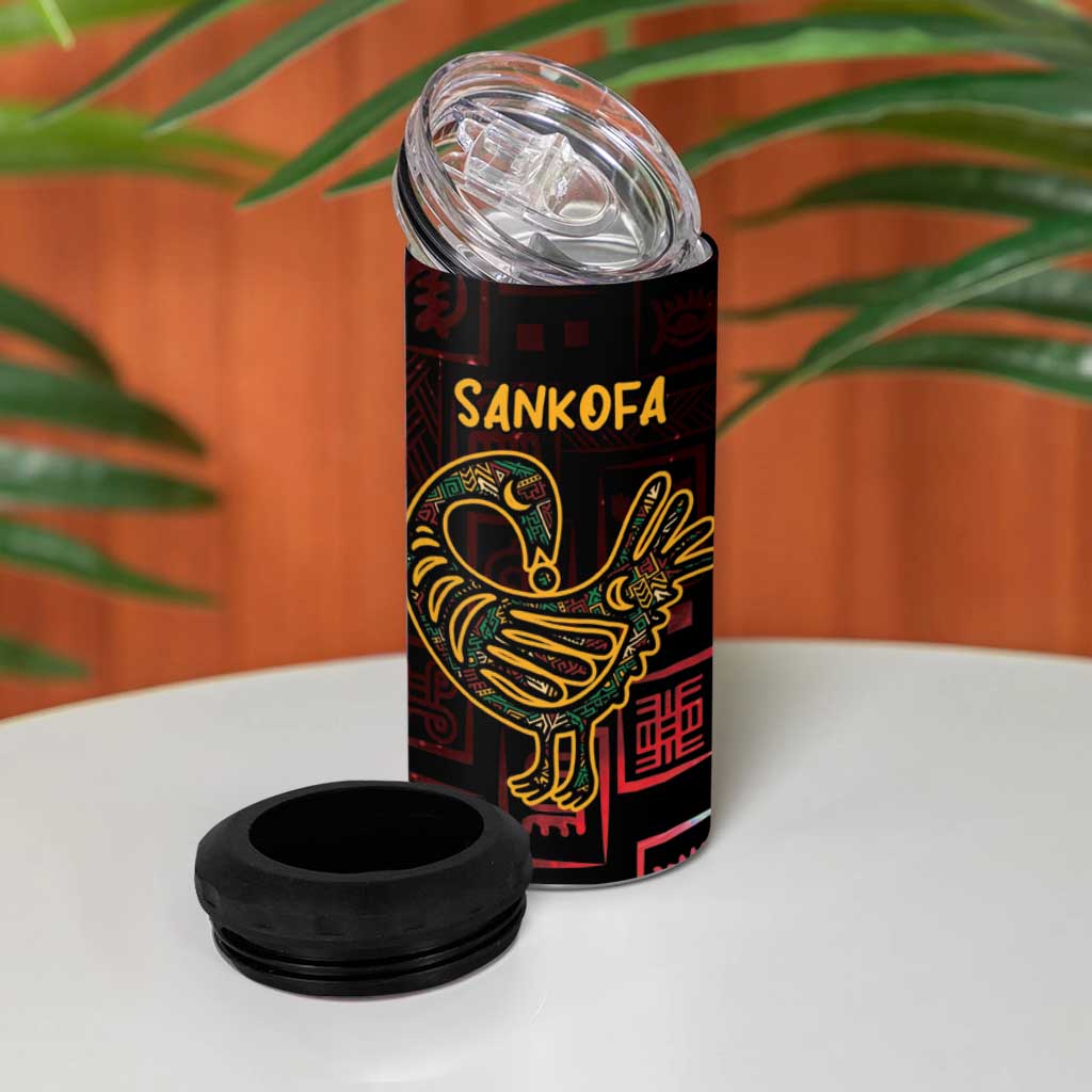 Afro-American Culture 4 in 1 Can Cooler Tumbler Adinkra Sankofa Bird - Cosmic Red LT7