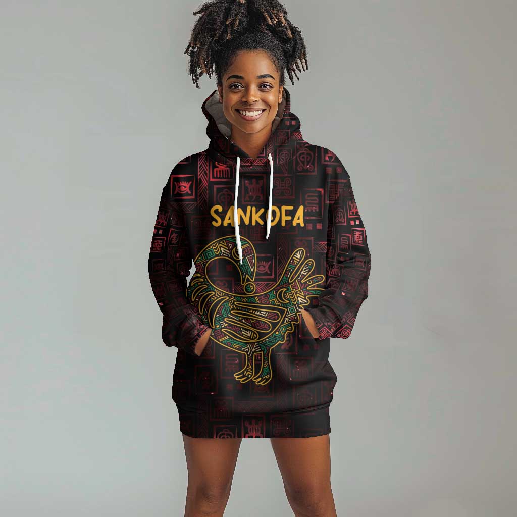 Afro-American Culture Hoodie Dress Adinkra Sankofa Bird - Cosmic Red LT7