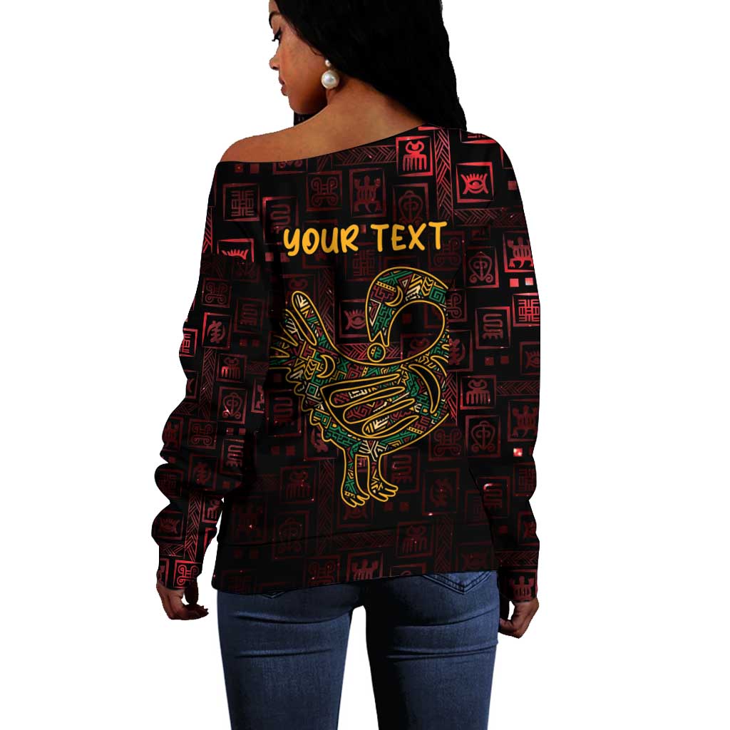 Afro-American Culture Off Shoulder Sweater Adinkra Sankofa Bird - Cosmic Red LT7