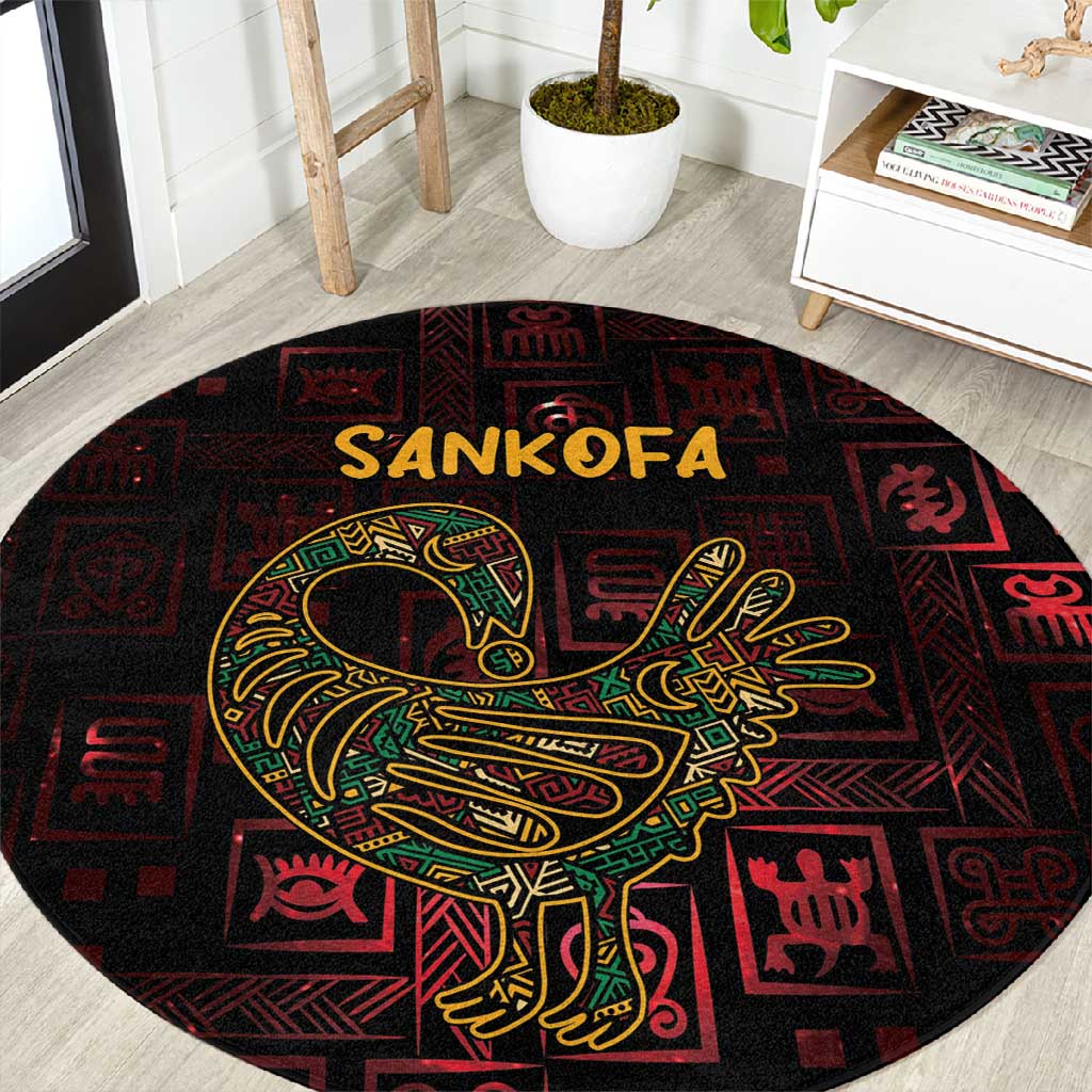 Afro-American Culture Round Carpet Adinkra Sankofa Bird - Cosmic Red LT7