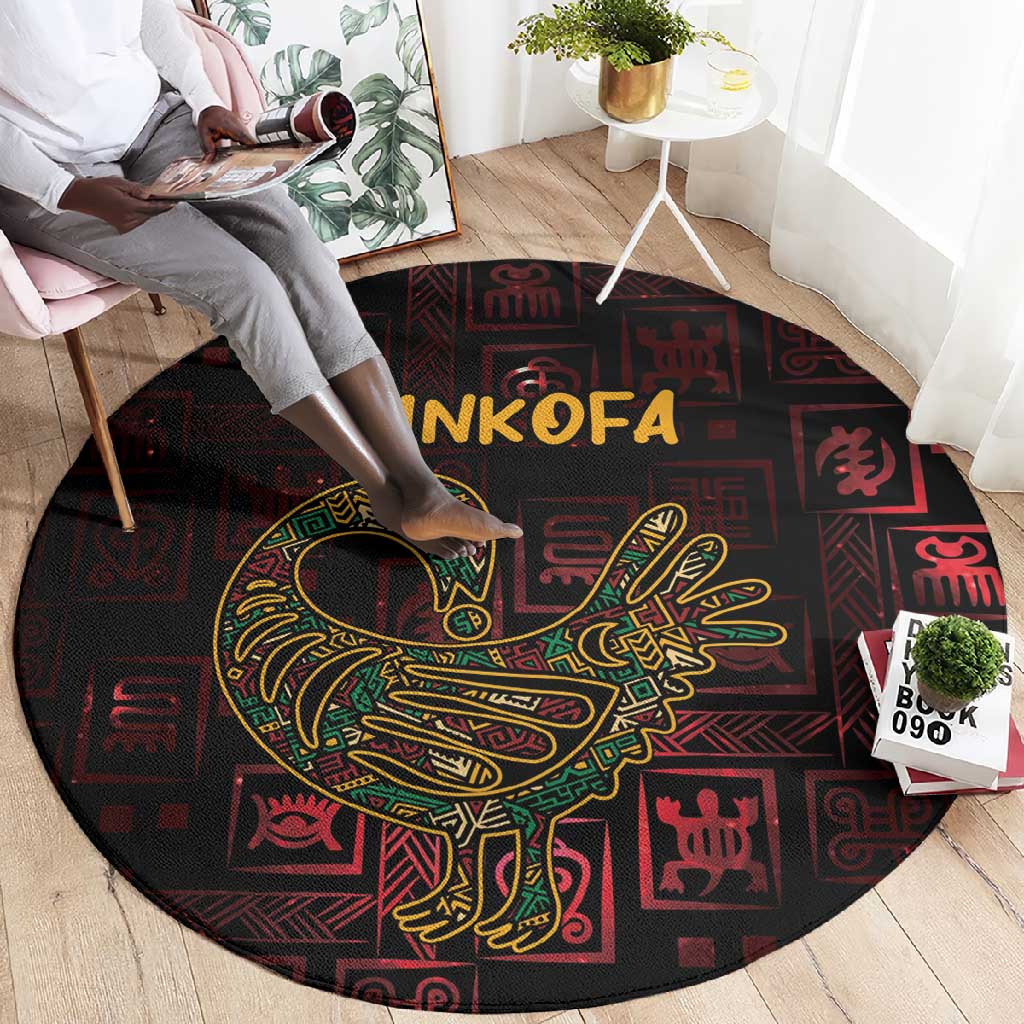 Afro-American Culture Round Carpet Adinkra Sankofa Bird - Cosmic Red LT7