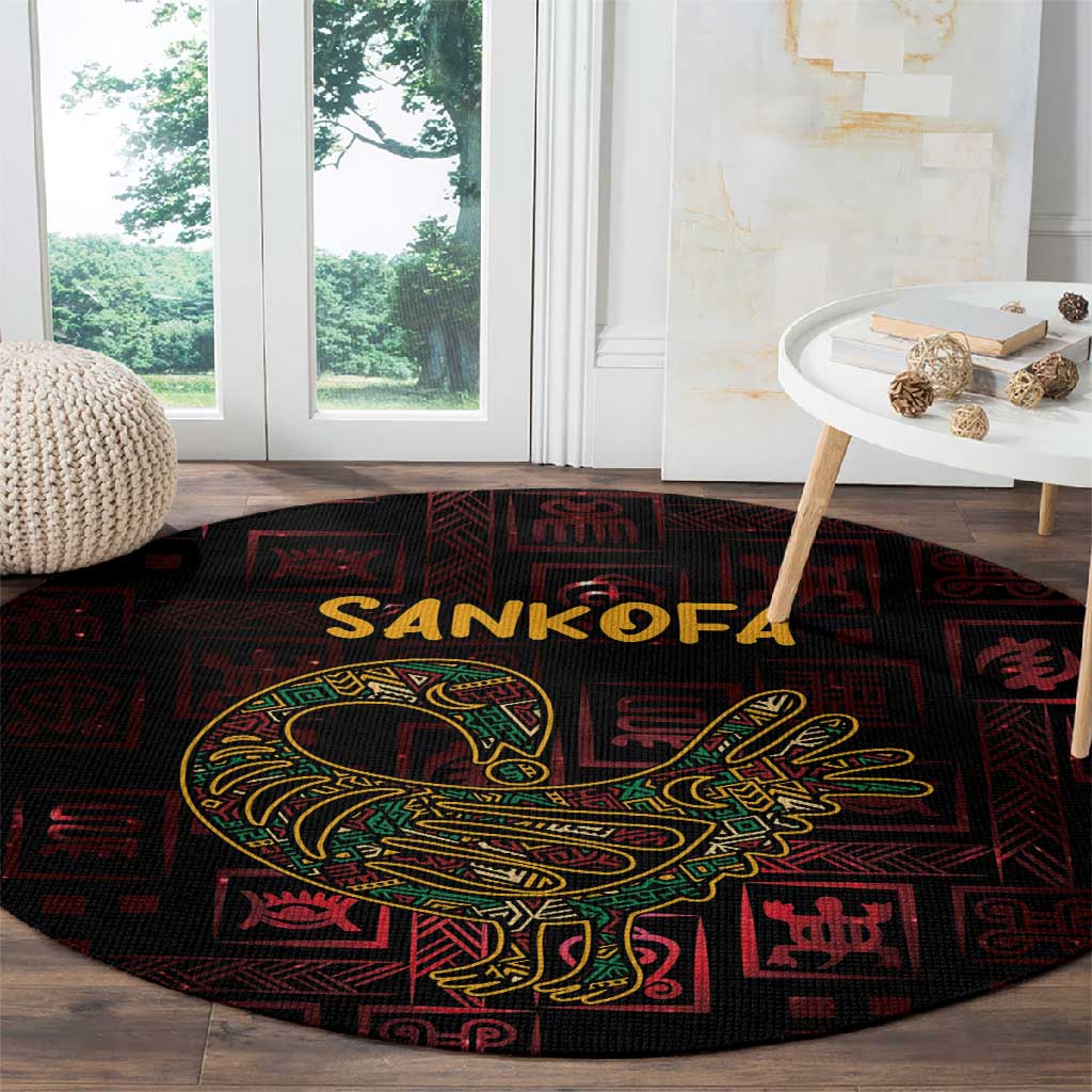 Afro-American Culture Round Carpet Adinkra Sankofa Bird - Cosmic Red LT7