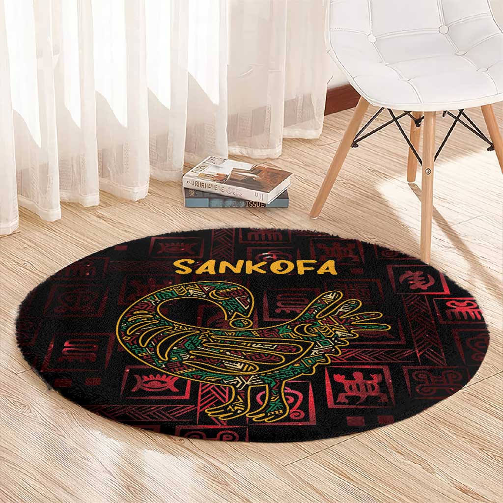 Afro-American Culture Round Carpet Adinkra Sankofa Bird - Cosmic Red LT7