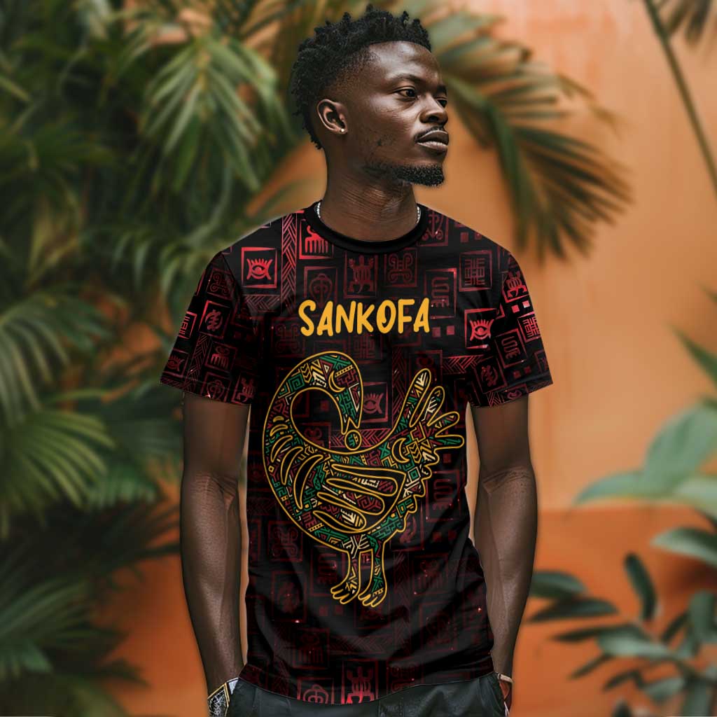 Afro-American Culture T shirt Adinkra Sankofa Bird - Cosmic Red LT7