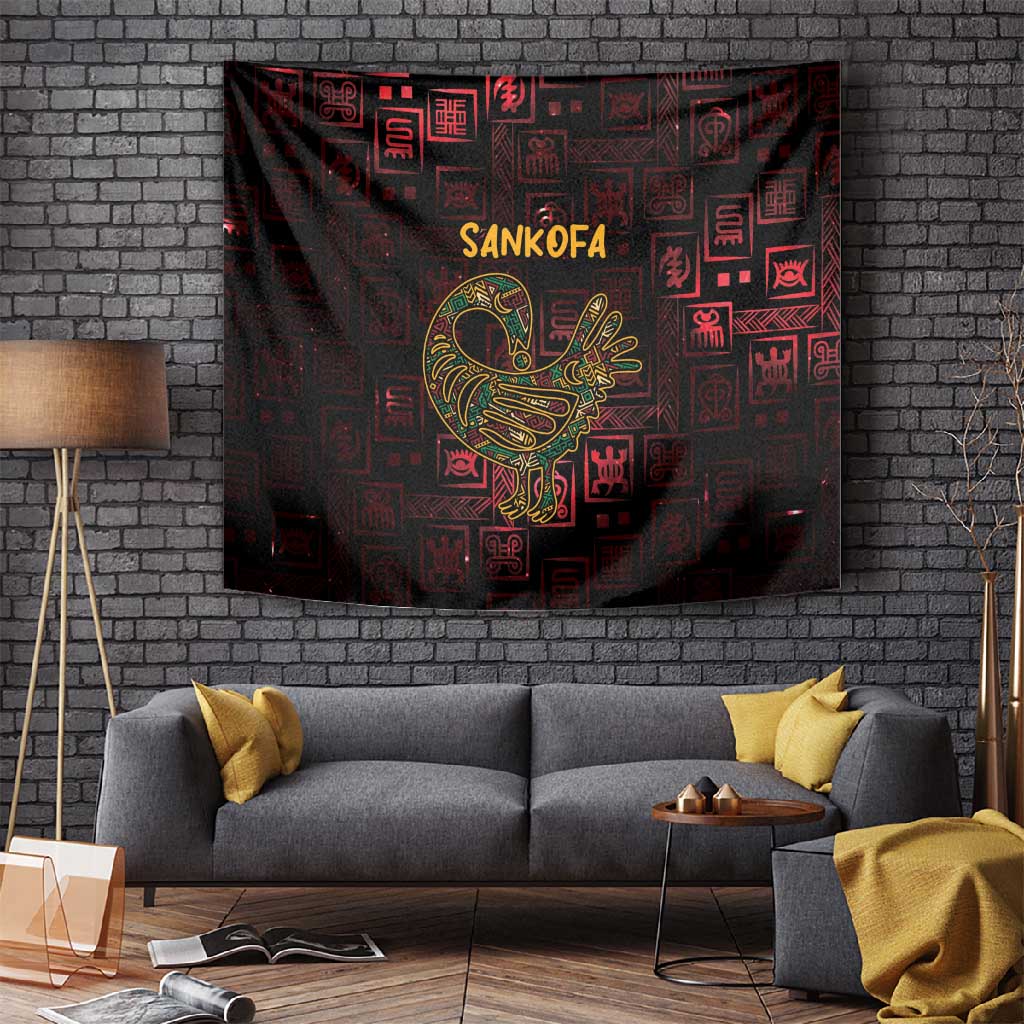 Afro-American Culture Tapestry Adinkra Sankofa Bird - Cosmic Red LT7