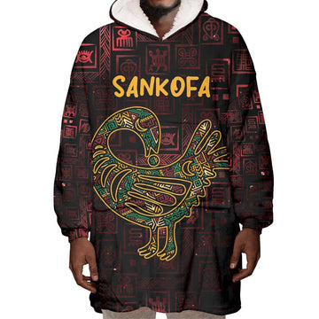 Afro-American Culture Wearable Blanket Hoodie Adinkra Sankofa Bird - Cosmic Red LT7