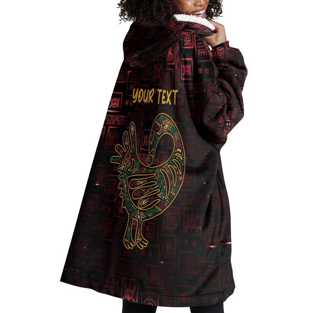 Afro-American Culture Wearable Blanket Hoodie Adinkra Sankofa Bird - Cosmic Red LT7