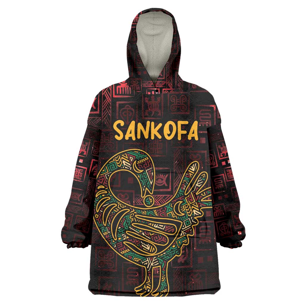 Afro-American Culture Wearable Blanket Hoodie Adinkra Sankofa Bird - Cosmic Red LT7