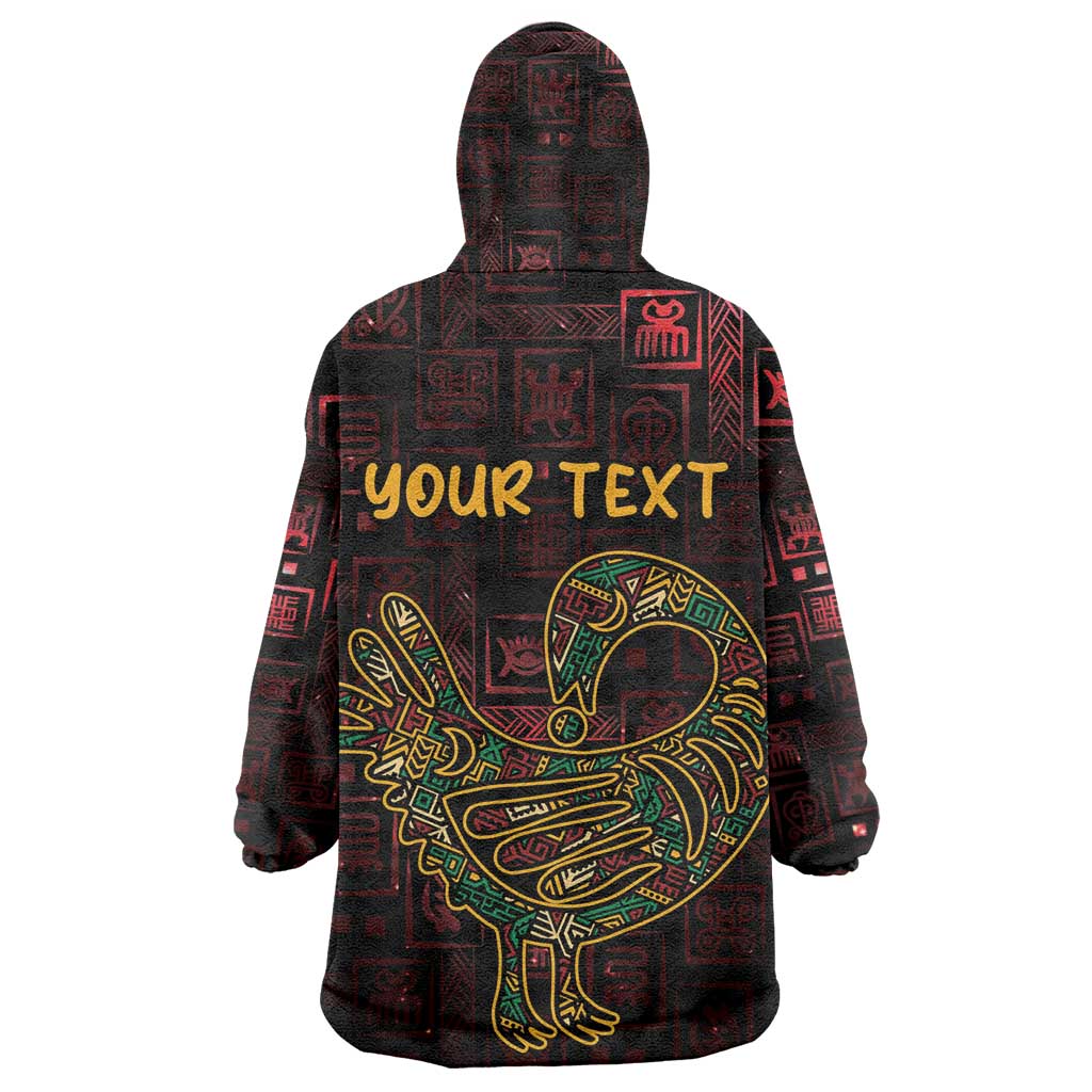 Afro-American Culture Wearable Blanket Hoodie Adinkra Sankofa Bird - Cosmic Red LT7