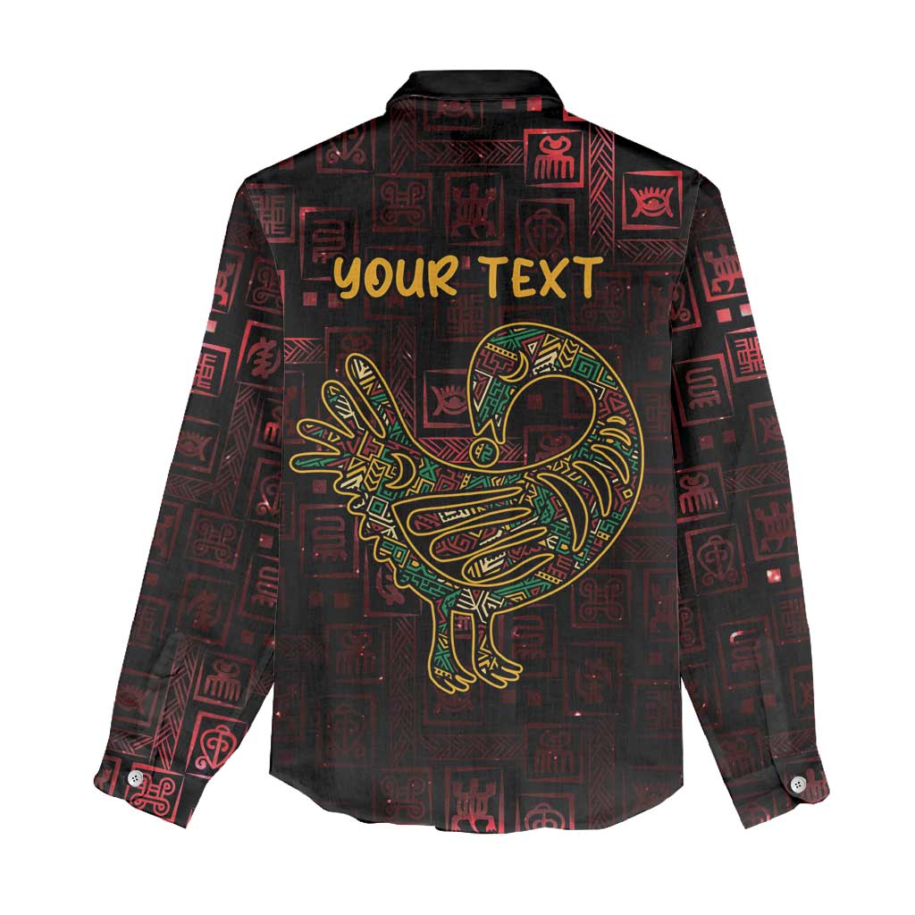 Afro-American Culture Women Casual Shirt Adinkra Sankofa Bird - Cosmic Red LT7
