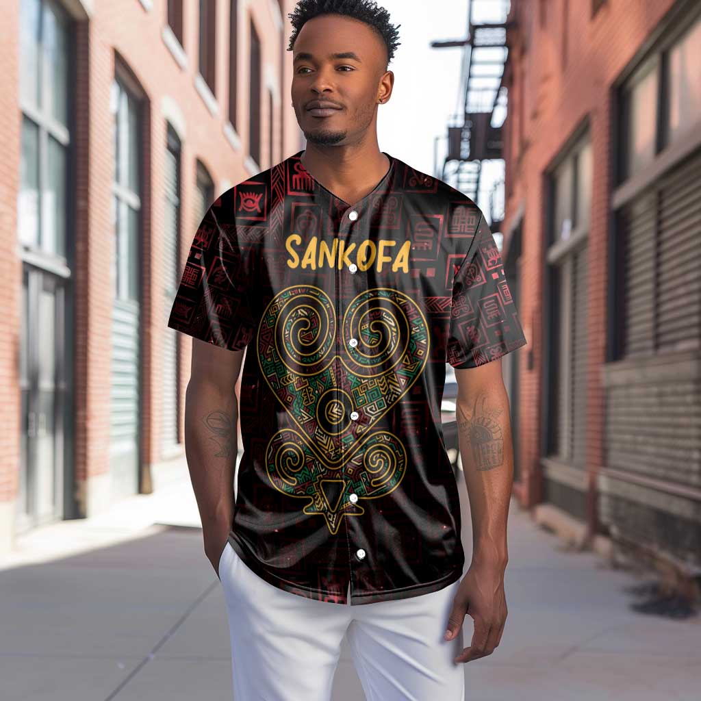 Afro-American Culture Baseball Jersey Adinkra Sankofa Heart - Cosmic Red LT7
