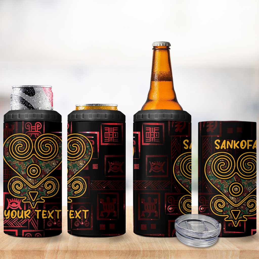 Afro-American Culture 4 in 1 Can Cooler Tumbler Adinkra Sankofa Heart - Cosmic Red LT7