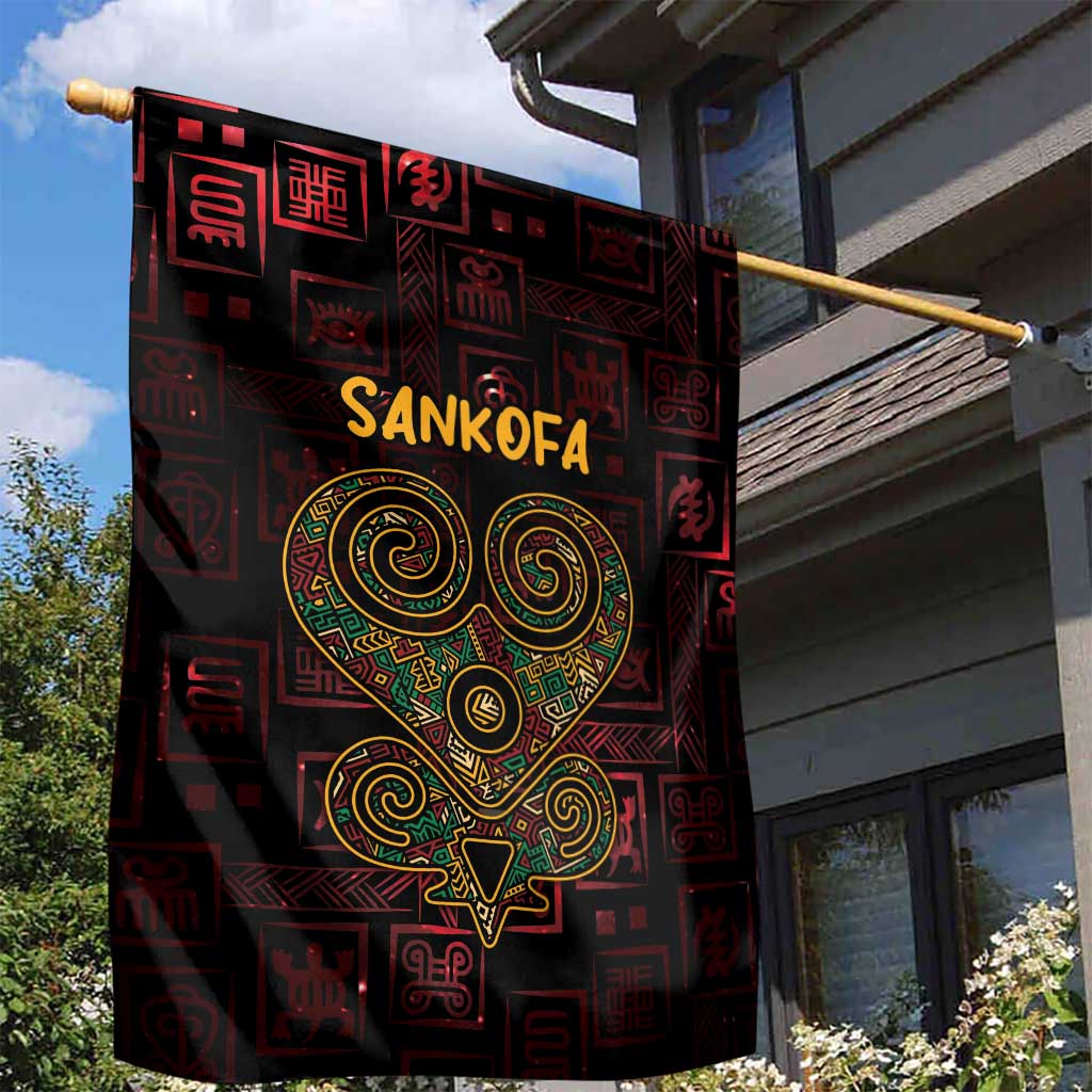 Afro-American Culture Garden Flag Adinkra Sankofa Heart - Cosmic Red LT7