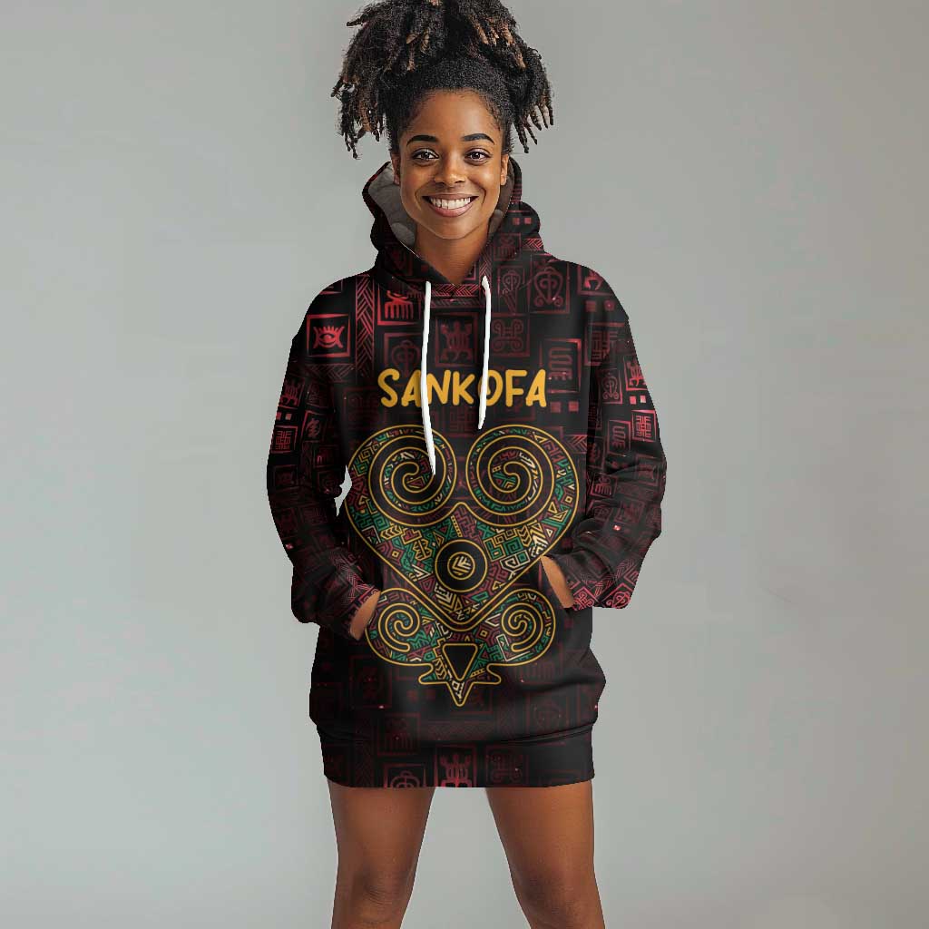 Afro-American Culture Hoodie Dress Adinkra Sankofa Heart - Cosmic Red LT7