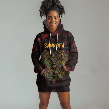 Afro-American Culture Hoodie Dress Adinkra Sankofa Heart - Cosmic Red LT7