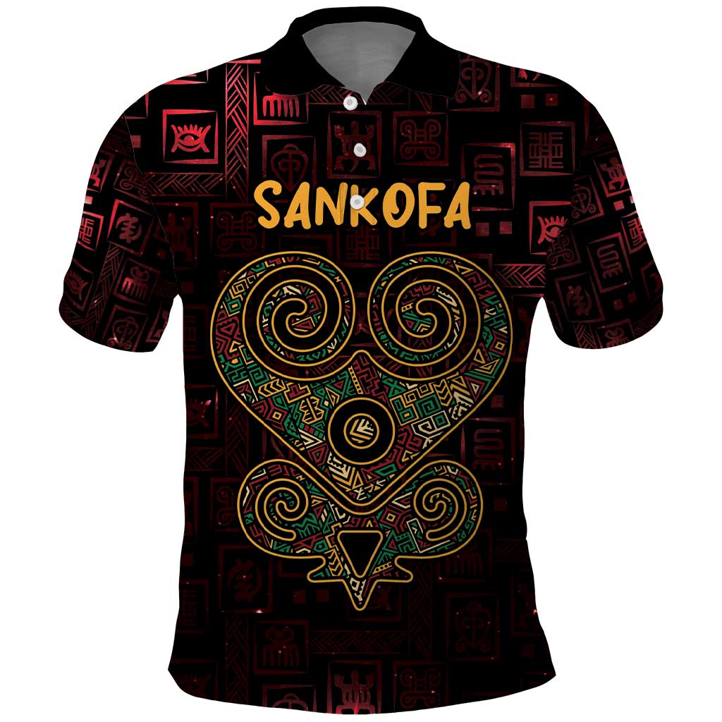 Africa Adinkra Symbol Polo Shirt Sankofa Heart - Cosmic Red LT7