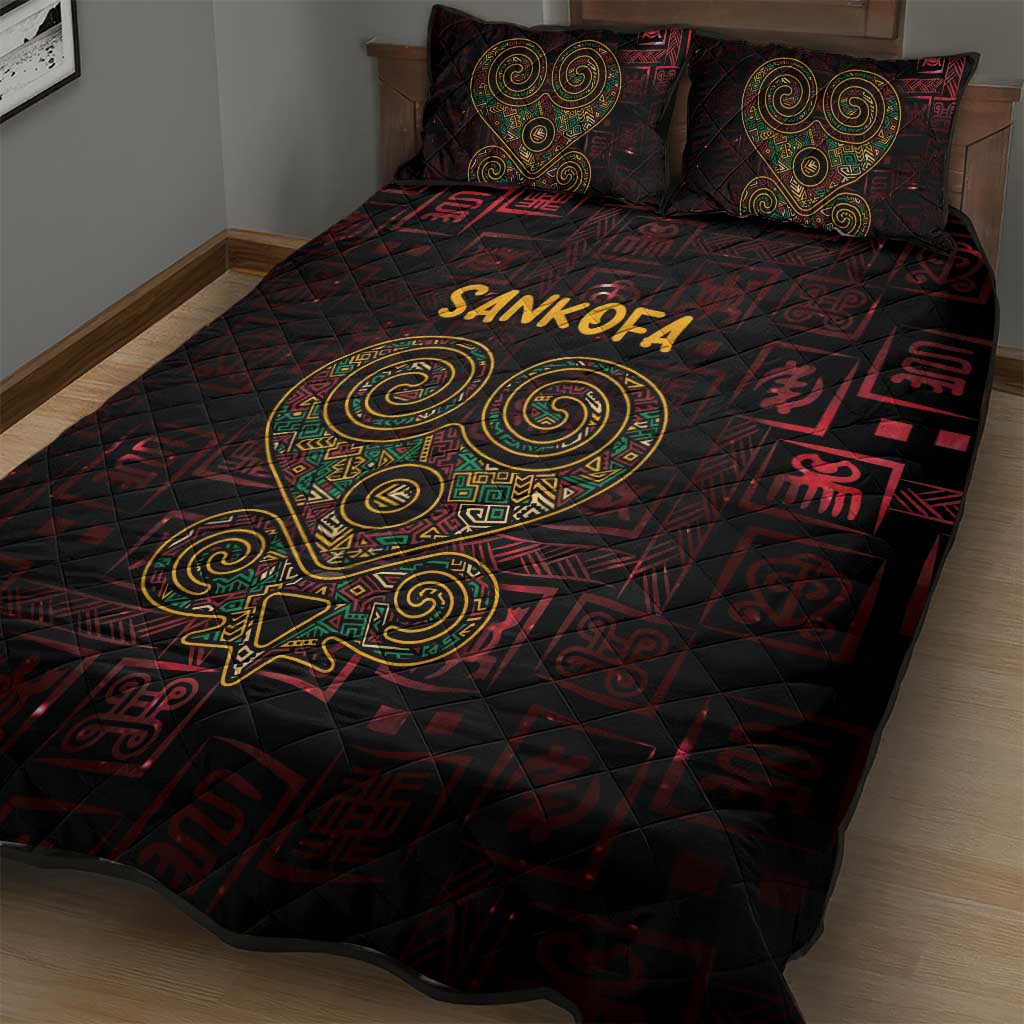 Afro-American Culture Quilt Bed Set Adinkra Sankofa Heart - Cosmic Red LT7
