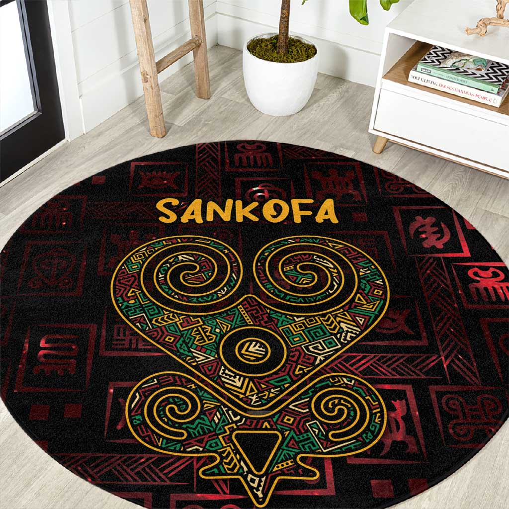 Afro-American Culture Round Carpet Adinkra Sankofa Heart - Cosmic Red LT7