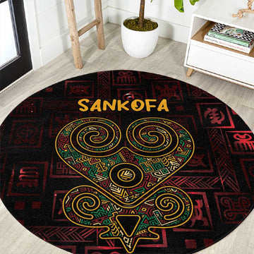 Afro-American Culture Round Carpet Adinkra Sankofa Heart - Cosmic Red LT7