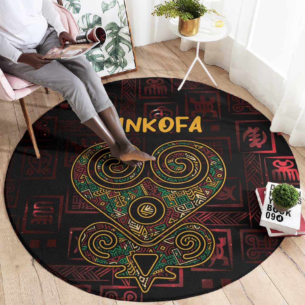 Afro-American Culture Round Carpet Adinkra Sankofa Heart - Cosmic Red LT7