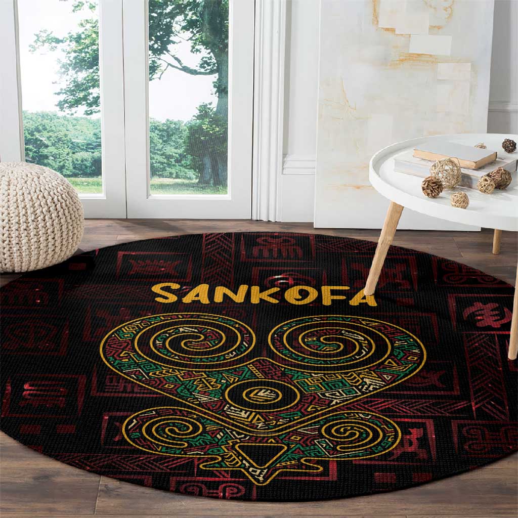 Afro-American Culture Round Carpet Adinkra Sankofa Heart - Cosmic Red LT7