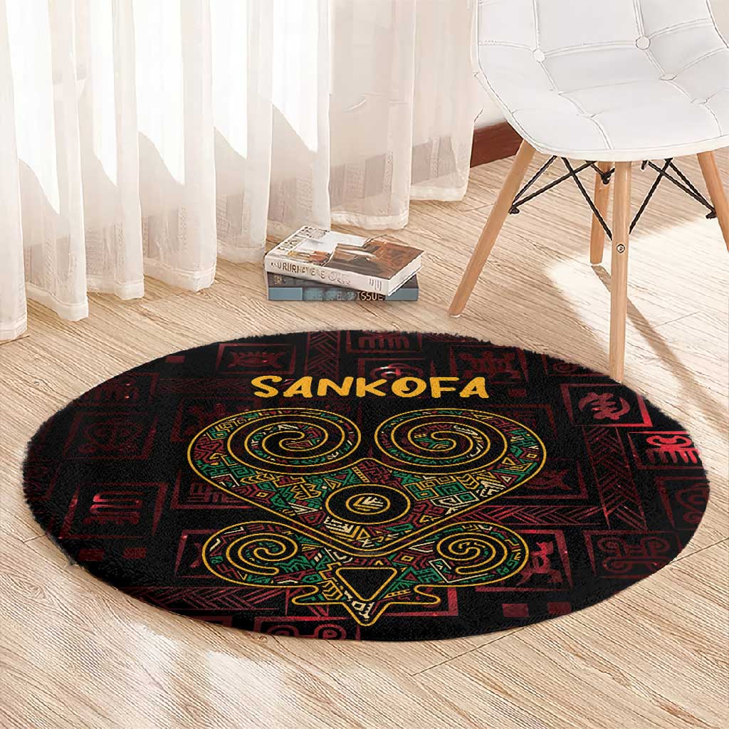 Afro-American Culture Round Carpet Adinkra Sankofa Heart - Cosmic Red LT7