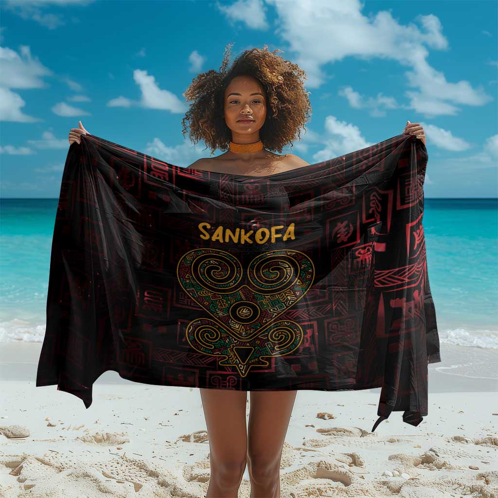 Afro-American Culture Sarong Adinkra Sankofa Heart - Cosmic Red LT7