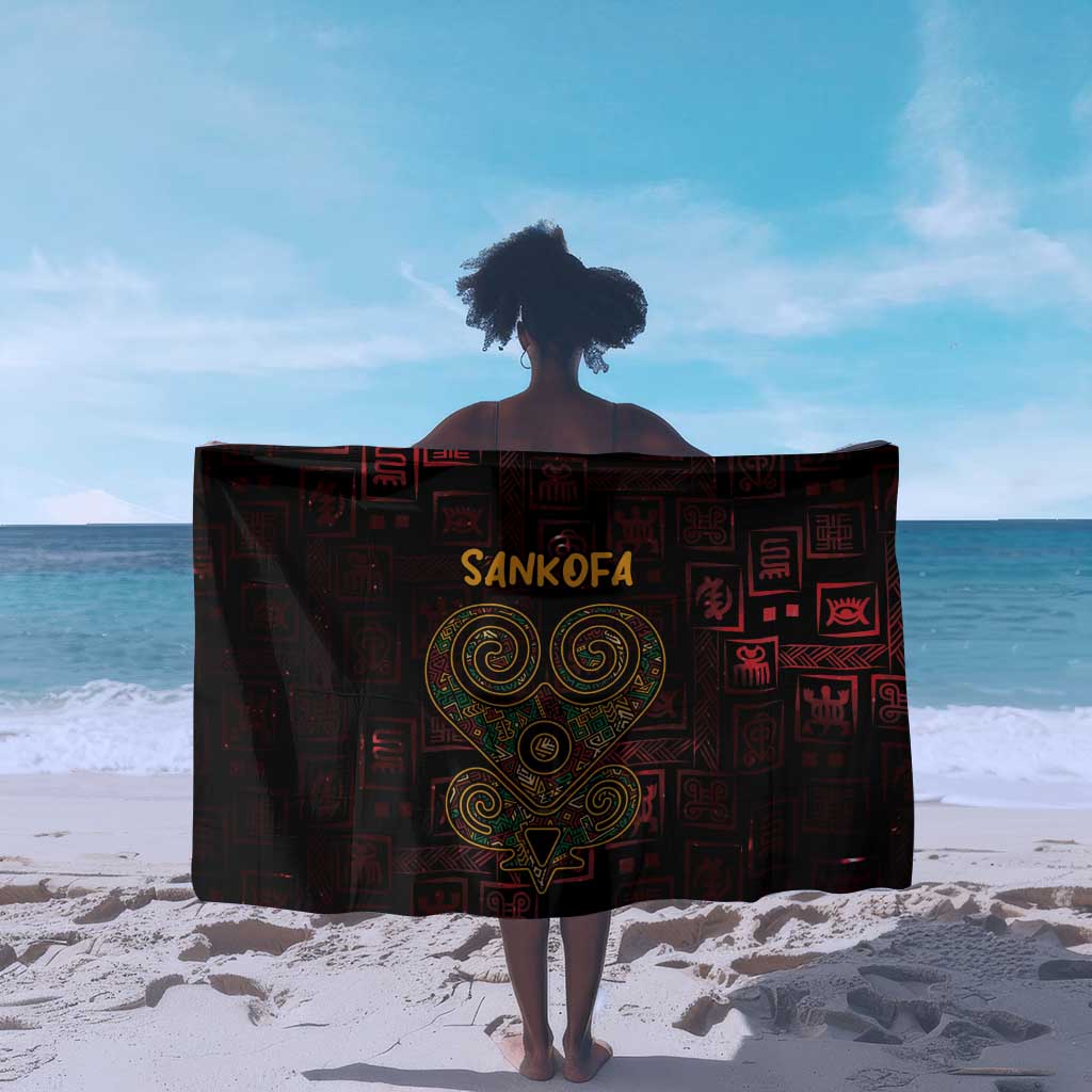 Afro-American Culture Sarong Adinkra Sankofa Heart - Cosmic Red LT7