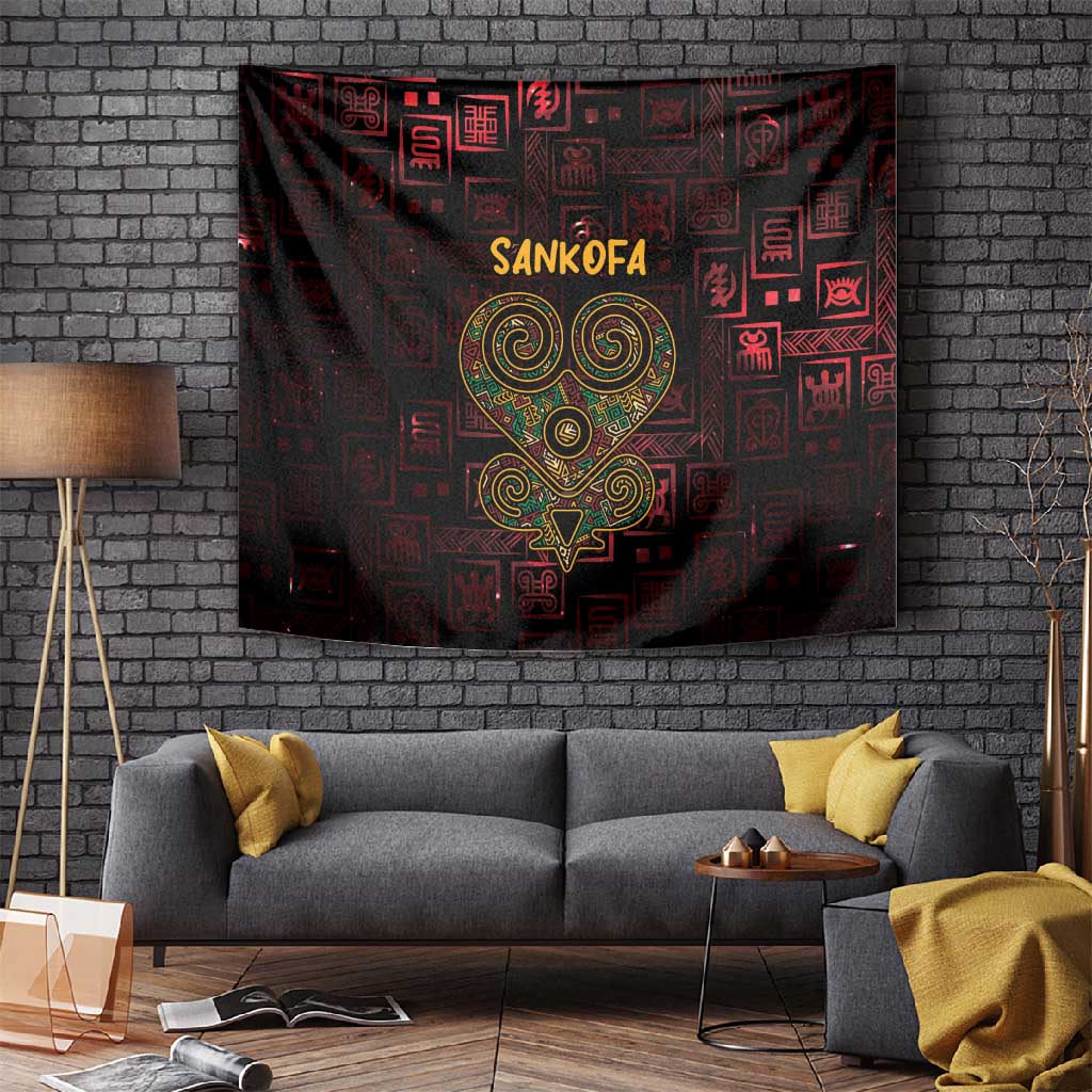 Afro-American Culture Tapestry Adinkra Sankofa Heart - Cosmic Red LT7