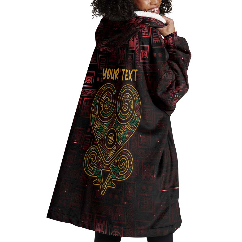 Afro-American Culture Wearable Blanket Hoodie Adinkra Sankofa Heart - Cosmic Red LT7