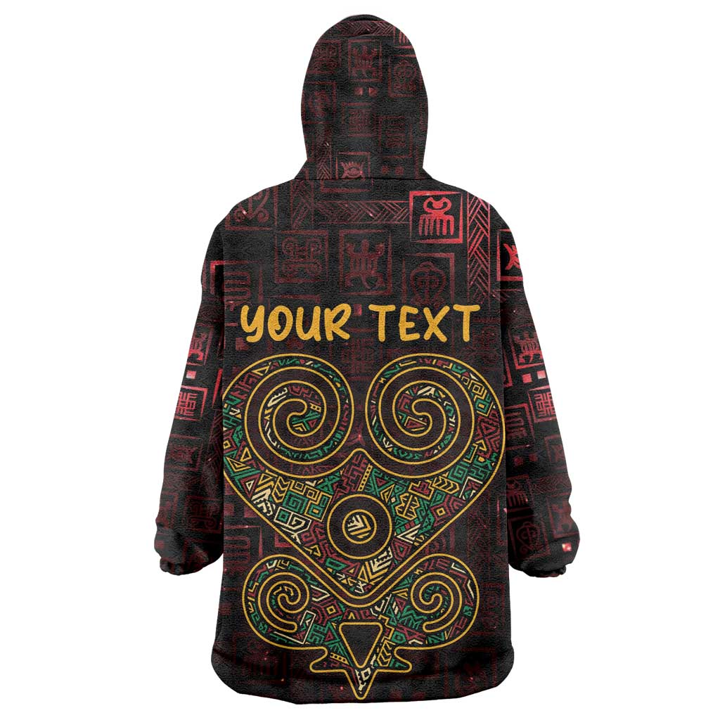 Afro-American Culture Wearable Blanket Hoodie Adinkra Sankofa Heart - Cosmic Red LT7
