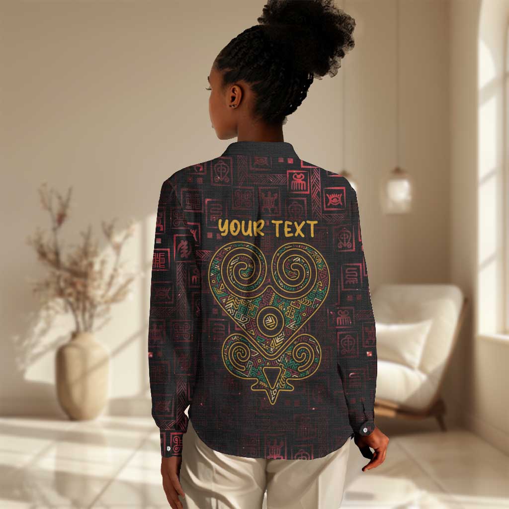 Afro-American Culture Women Casual Shirt Adinkra Sankofa Heart - Cosmic Red LT7