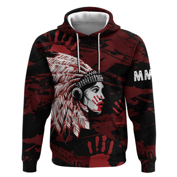 Native American MMIW Hoodie Red Handprint Grunge Style LT7