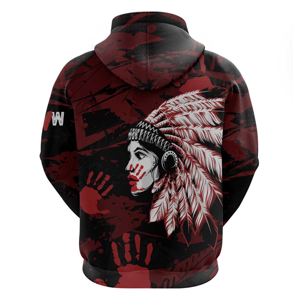 Native American MMIW Hoodie Red Handprint Grunge Style LT7