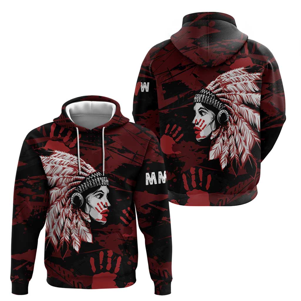 Native American MMIW Hoodie Red Handprint Grunge Style LT7