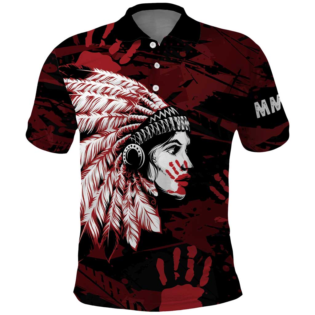 Native American MMIW Polo Shirt Red Handprint Grunge Style LT7