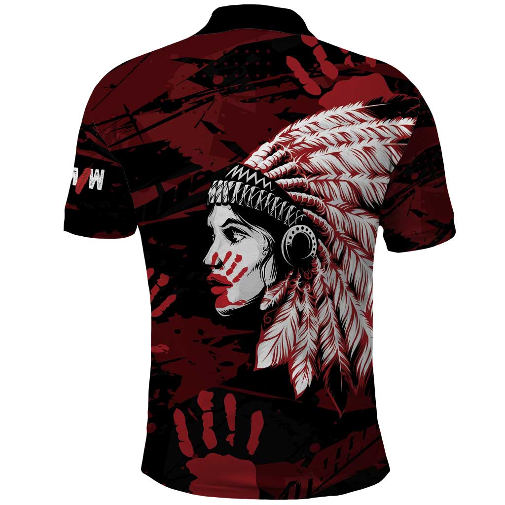 Native American MMIW Polo Shirt Red Handprint Grunge Style LT7
