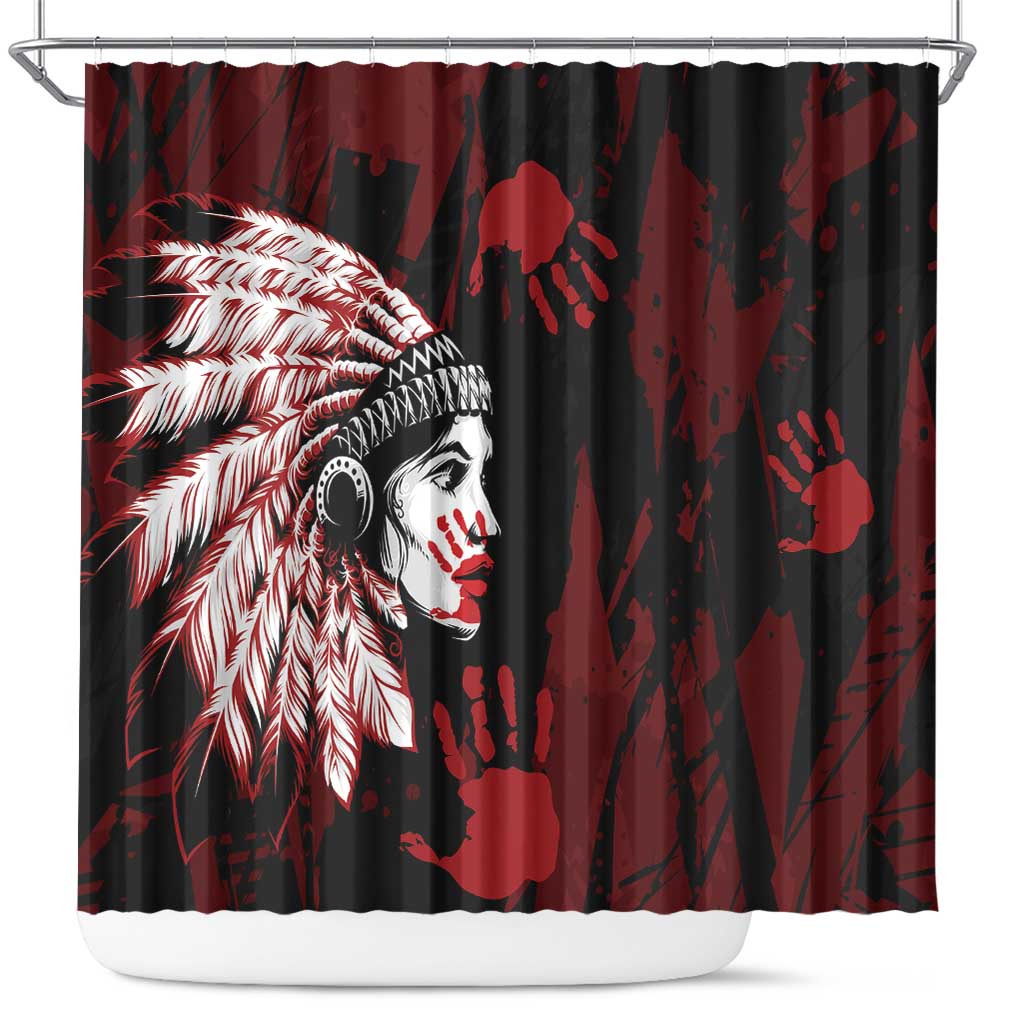 Native American MMIW Shower Curtain Red Handprint Grunge Style LT7