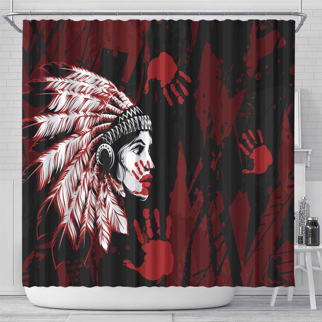 Native American MMIW Shower Curtain Red Handprint Grunge Style LT7