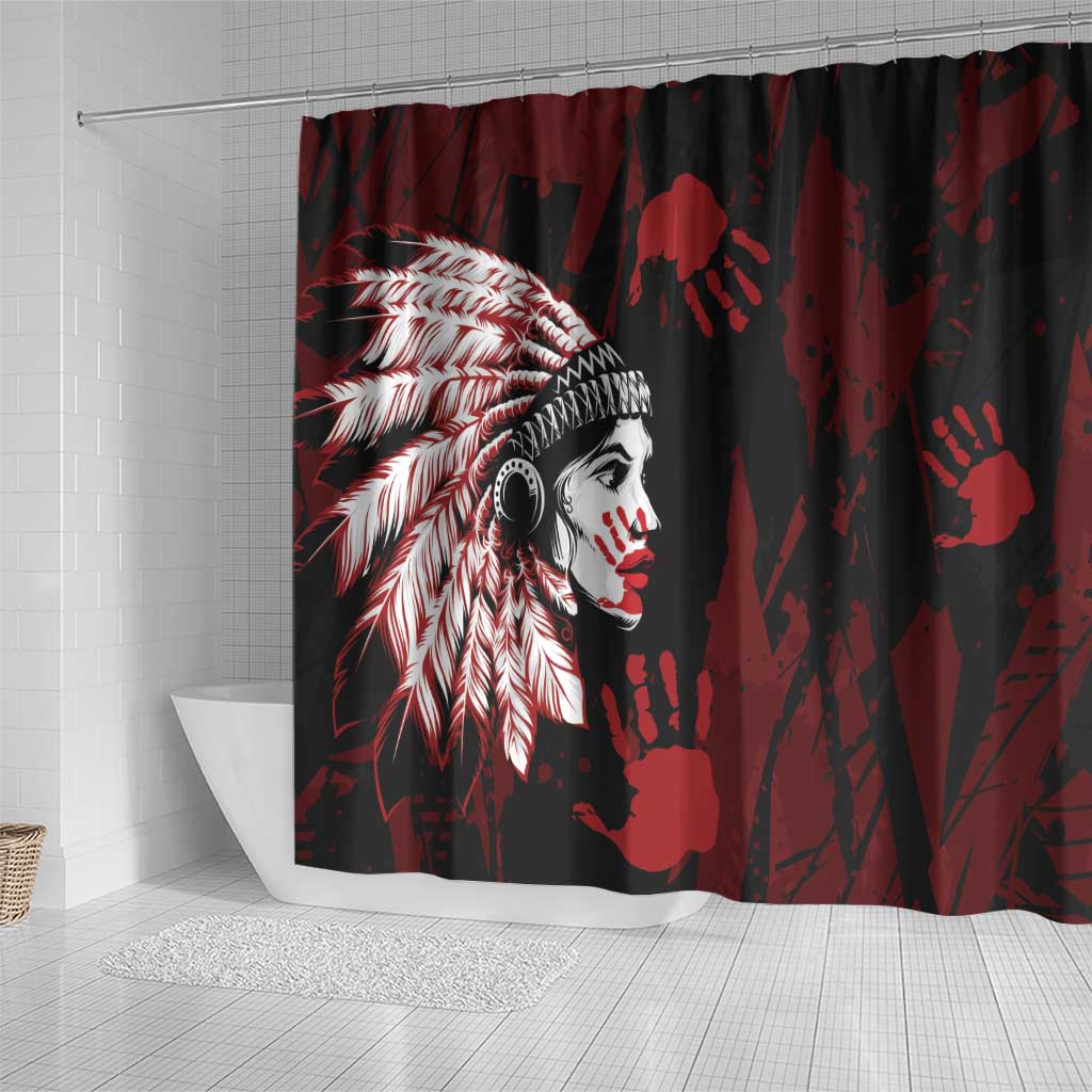 Native American MMIW Shower Curtain Red Handprint Grunge Style LT7