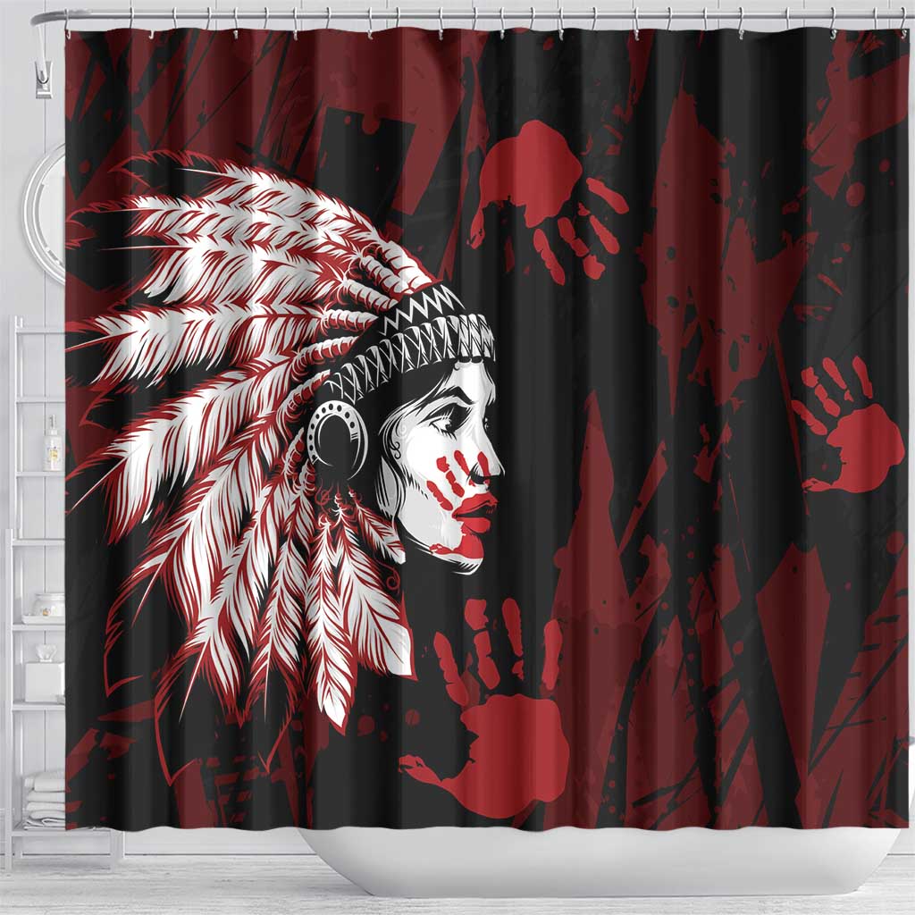 Native American MMIW Shower Curtain Red Handprint Grunge Style LT7