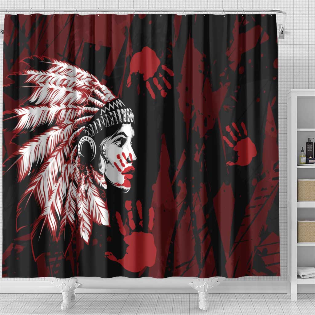 Native American MMIW Shower Curtain Red Handprint Grunge Style LT7