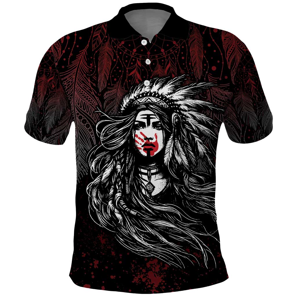 Native American MMIW Red Handprint Polo Shirt Dreamcatcher LT7