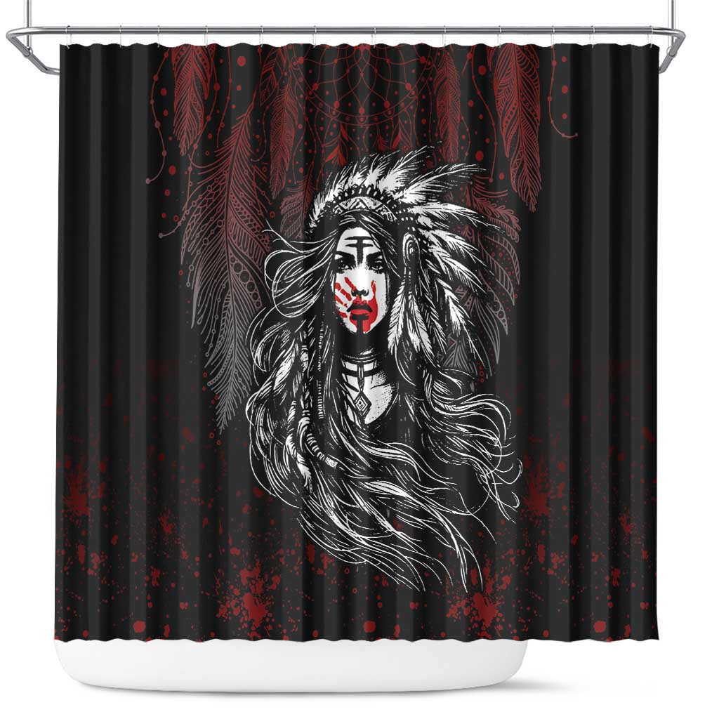 Native American MMIW Red Handprint Shower Curtain Dreamcatcher LT7