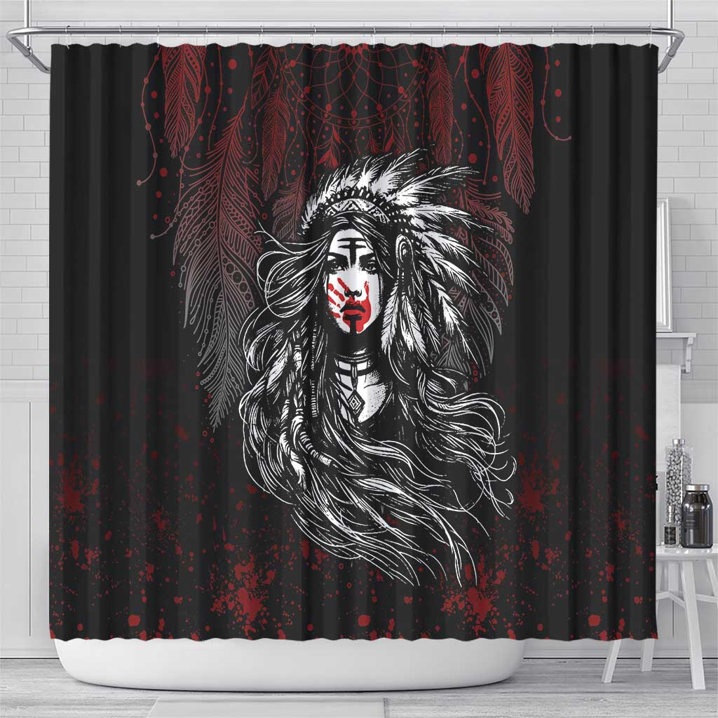 Native American MMIW Red Handprint Shower Curtain Dreamcatcher LT7