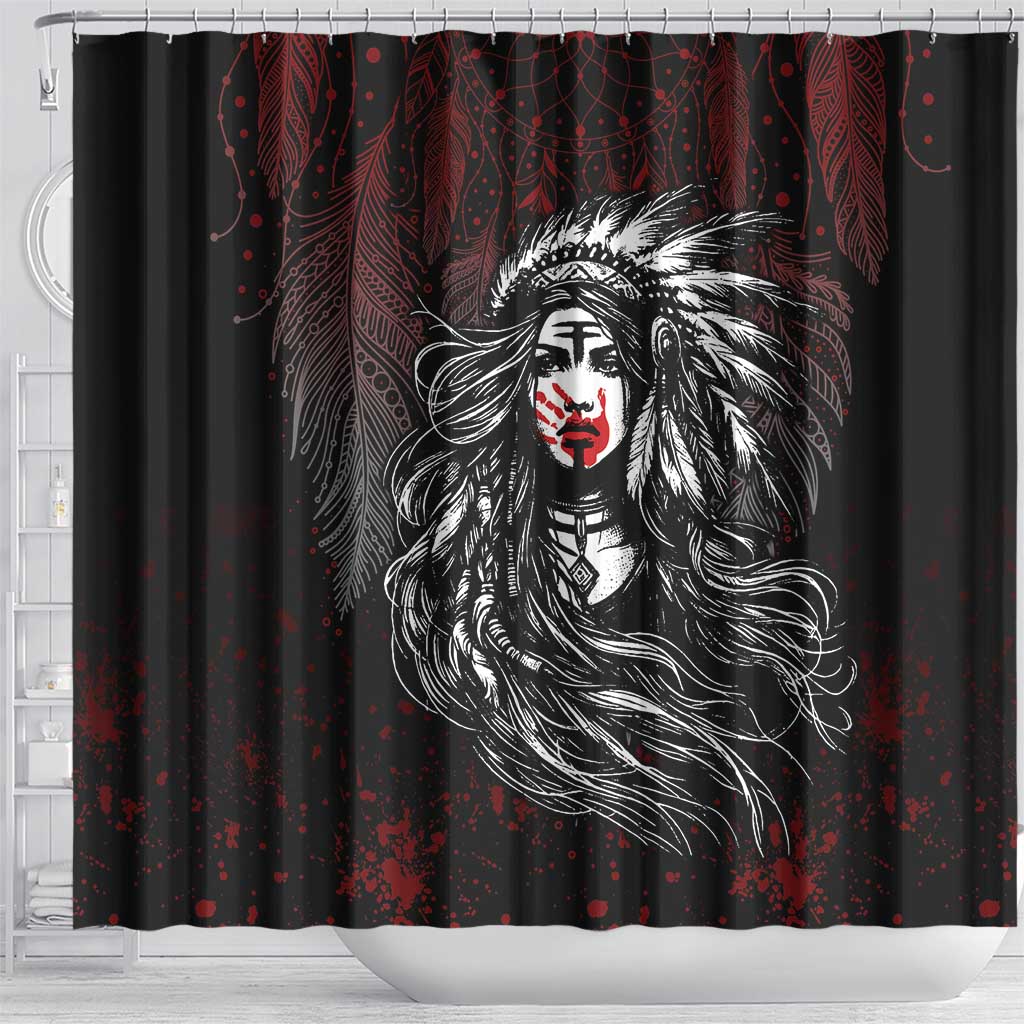 Native American MMIW Red Handprint Shower Curtain Dreamcatcher LT7