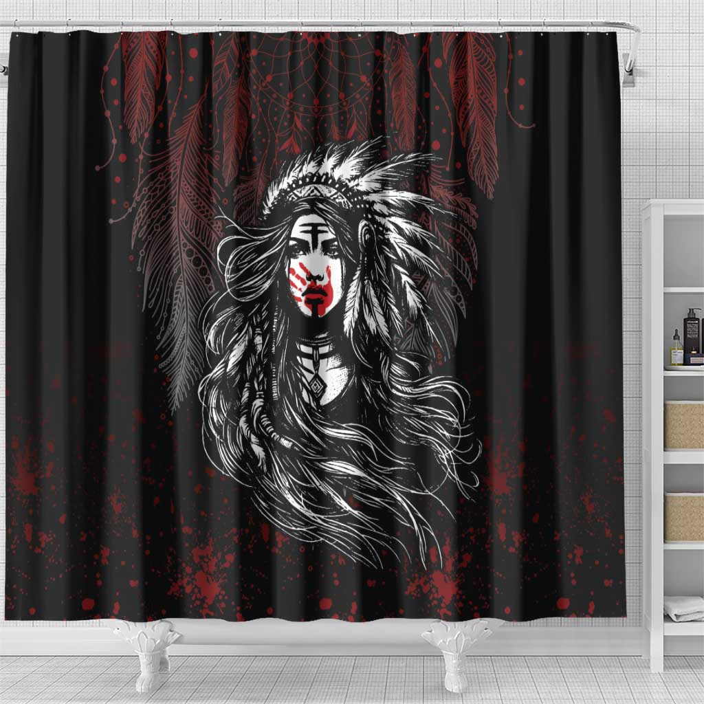 Native American MMIW Red Handprint Shower Curtain Dreamcatcher LT7