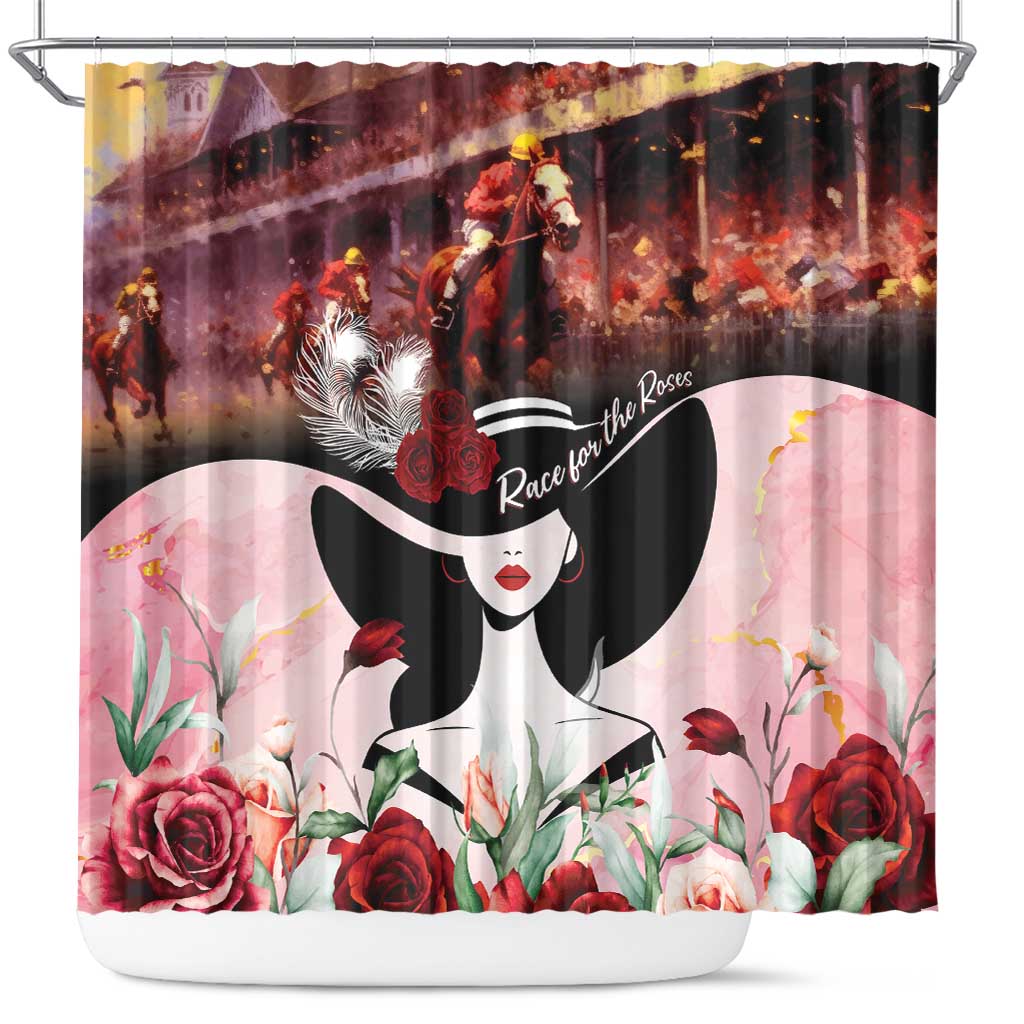 Kentucky Horse Racing Shower Curtain Derby Girl - Marble Roses LT7