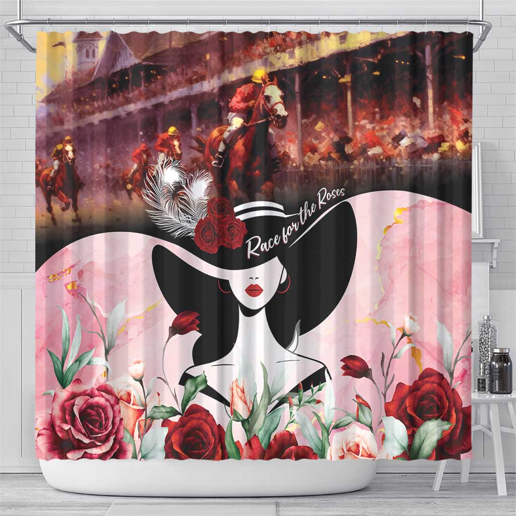 Kentucky Horse Racing Shower Curtain Derby Girl - Marble Roses LT7