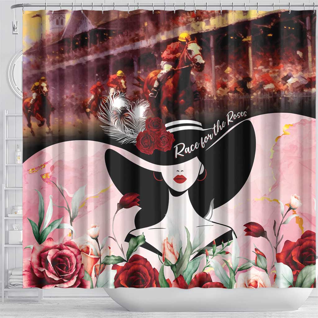 Kentucky Horse Racing Shower Curtain Derby Girl - Marble Roses LT7